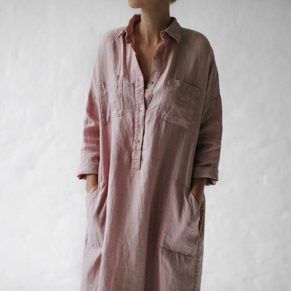 Robe irrégulière amincissante en coton et lin pour femmes, sous le genou