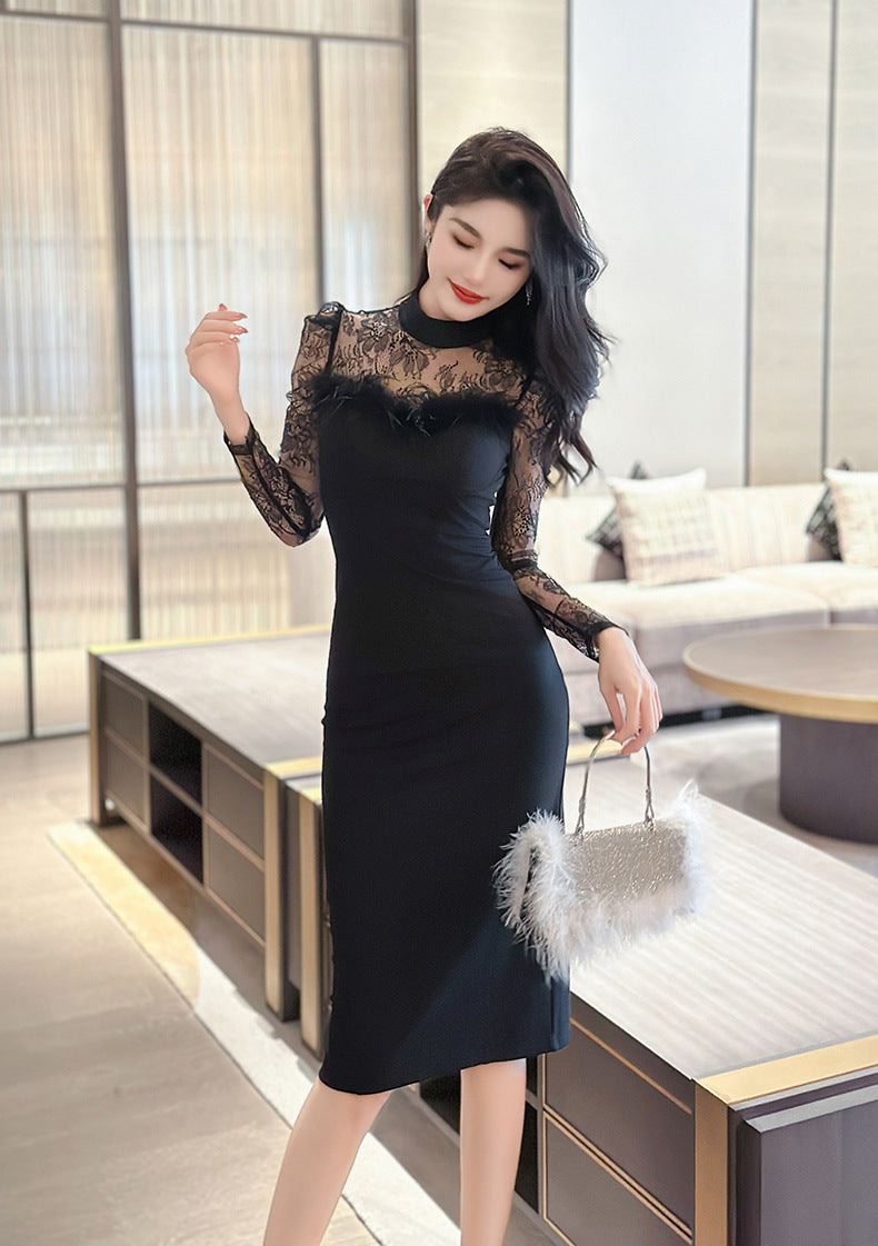 Pure Desire Style Temperament Furry Bandeau Slim-fit Socialite Dress