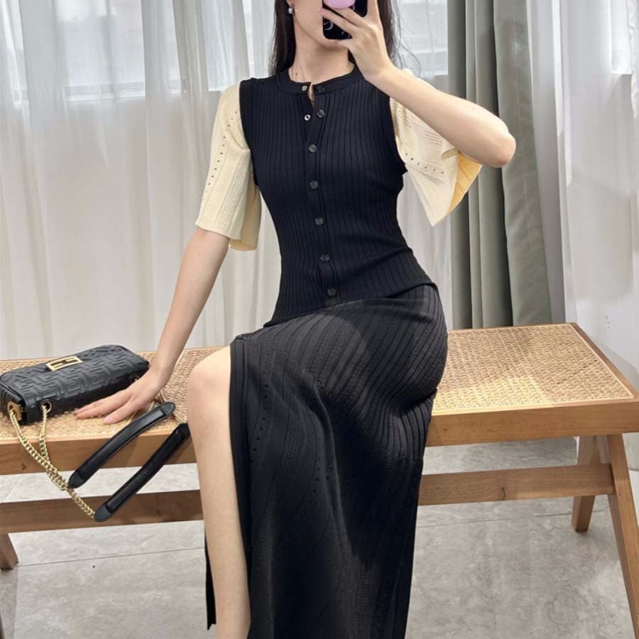 Slim Fit Waist Hollow Thin Fishtail Knitted Dress