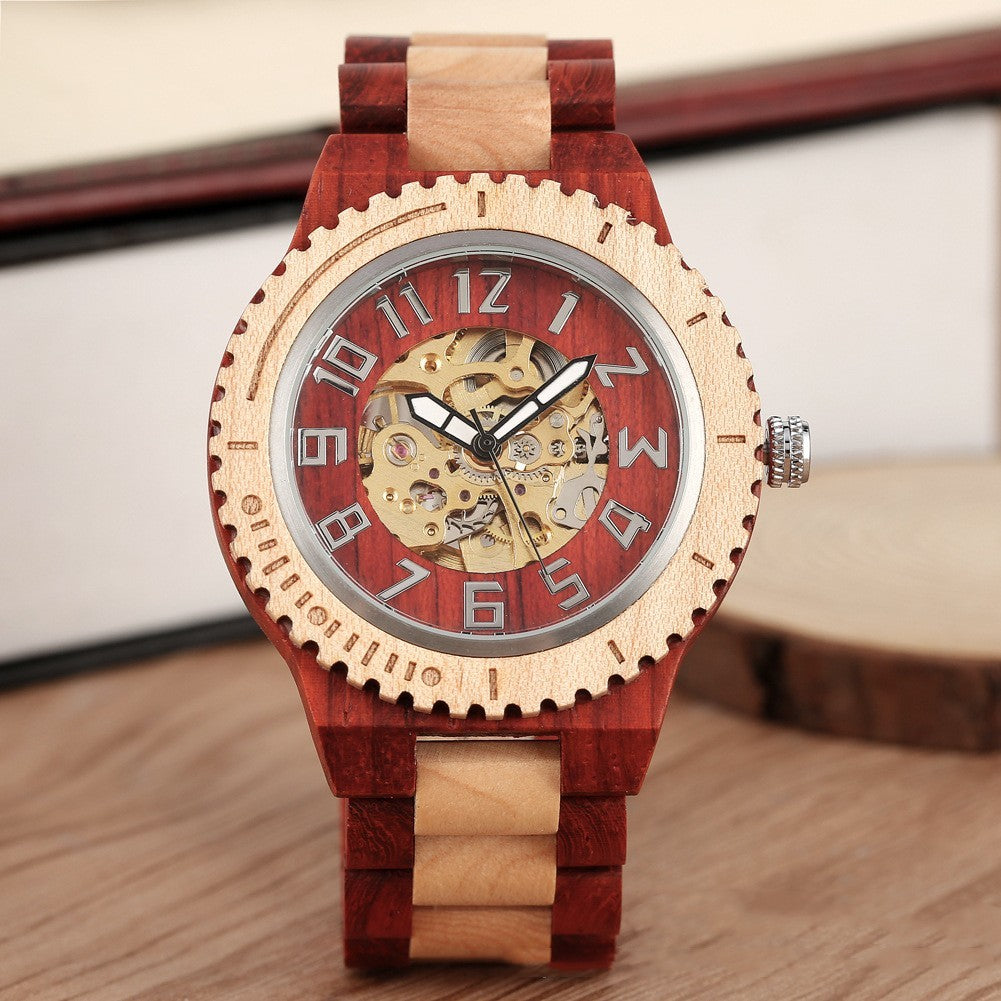 Creative Gear Dial Bamboo Wood Automatic Mechanical Watch