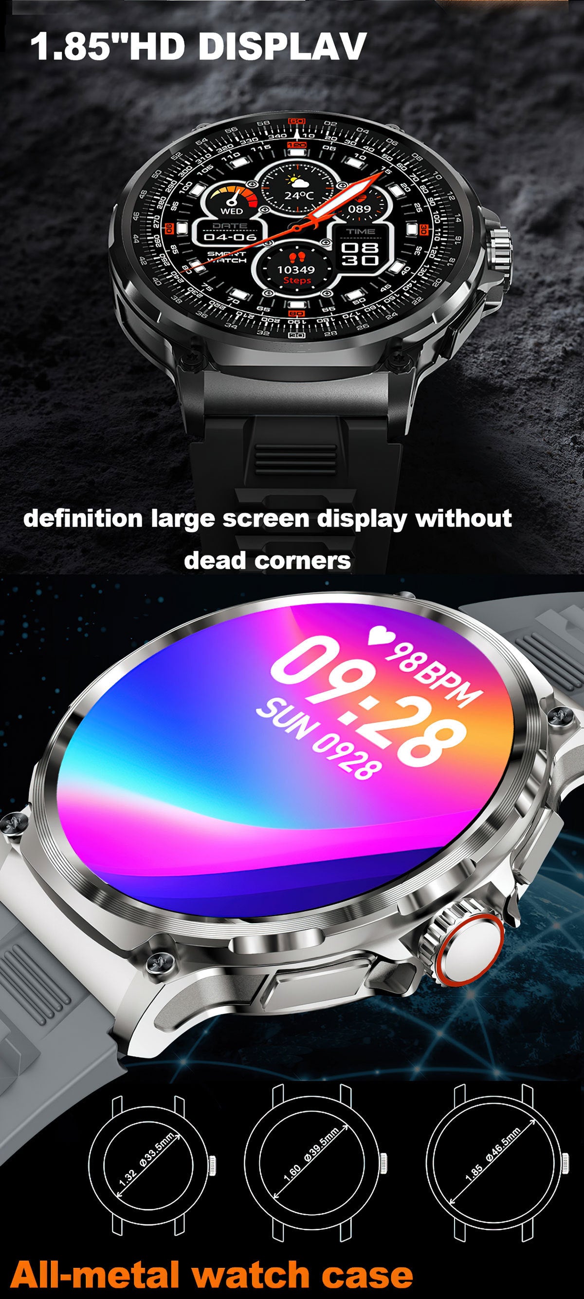 Reloj multideportivo con pantalla redonda, frecuencia cardíaca, oxígeno en sangre