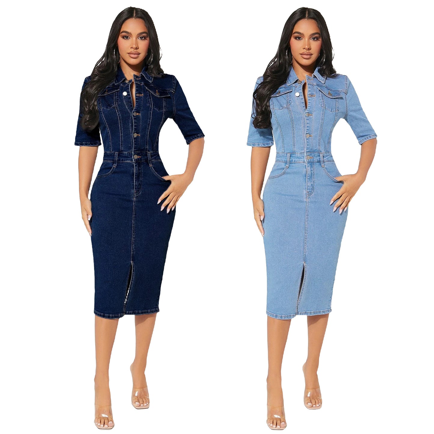 Robe en denim enveloppée de hanches pour femmes, personnalité de la mode