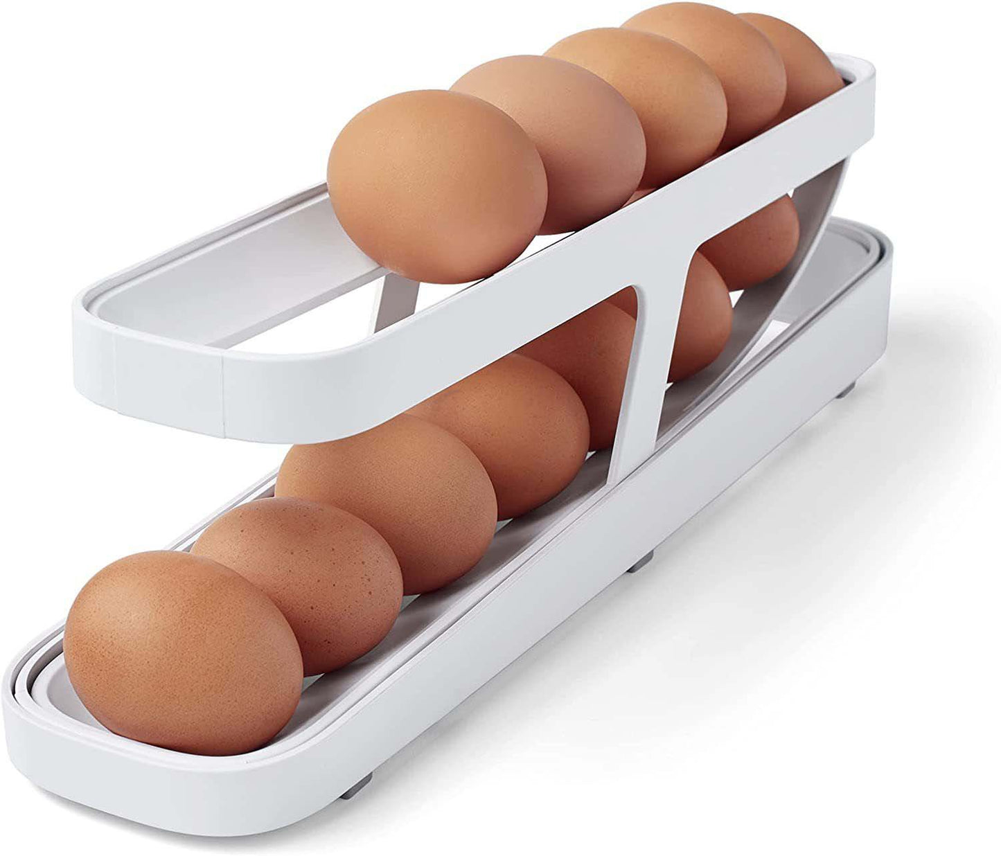 Rejilla para huevos con desplazamiento automático, caja de almacenamiento, cesta para huevos, contenedor, organizador enrollable, refrigerador, dispensador de huevos para utensilios de cocina