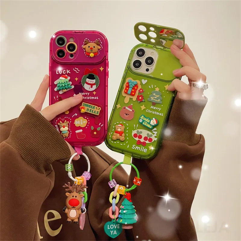 Navidad Santa Claus lindo sombrero de alce colgante Flip funda de teléfono de Navidad para I Phone 15 14 13 12 11 Pro Max Pro funda protectora de silicona