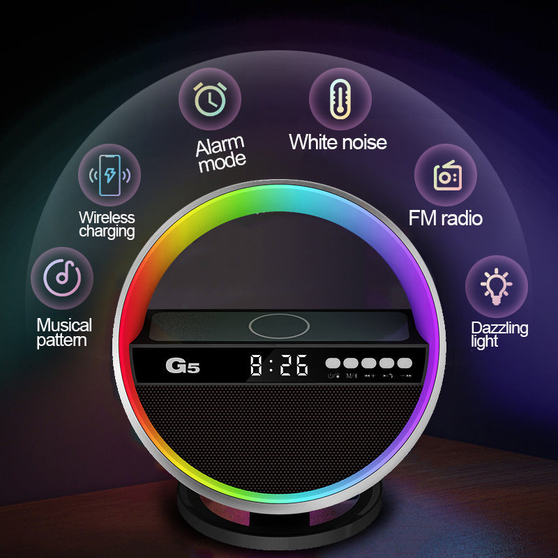 2024 Nueva luz nocturna RGB multifunción Cargador inalámbrico Altavoz Bluetooth Luz ambiental grande G Decoración del hogar