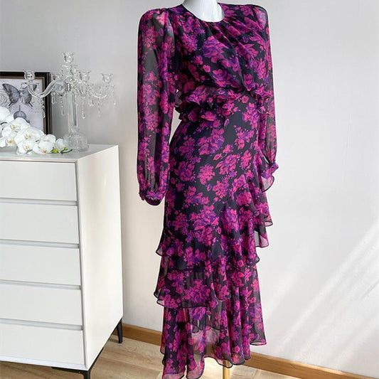 Dragon Fruit Floral Long Sleeve Dress