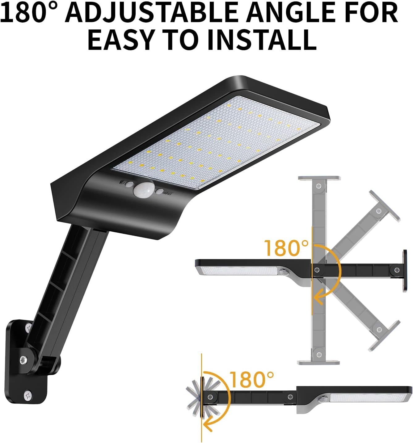 Paquet de 2 lumières d'inondation solaires extérieures sans fil 48 LED étanche avec capteur de mouvement de sécurité avec 3 Modes