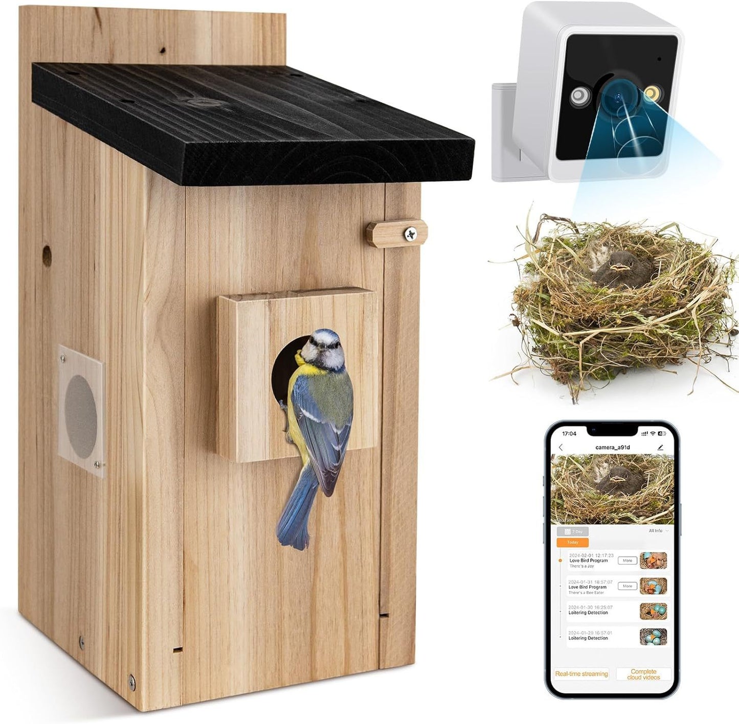 Casa para pájaros inteligente con cámara, cámara para pájaros de 3 MP para exteriores, captura automática de vídeos de aves y detección de movimiento, observe cómo anidan y eclosionan aves en tiempo real, regalo ideal para bricolaje