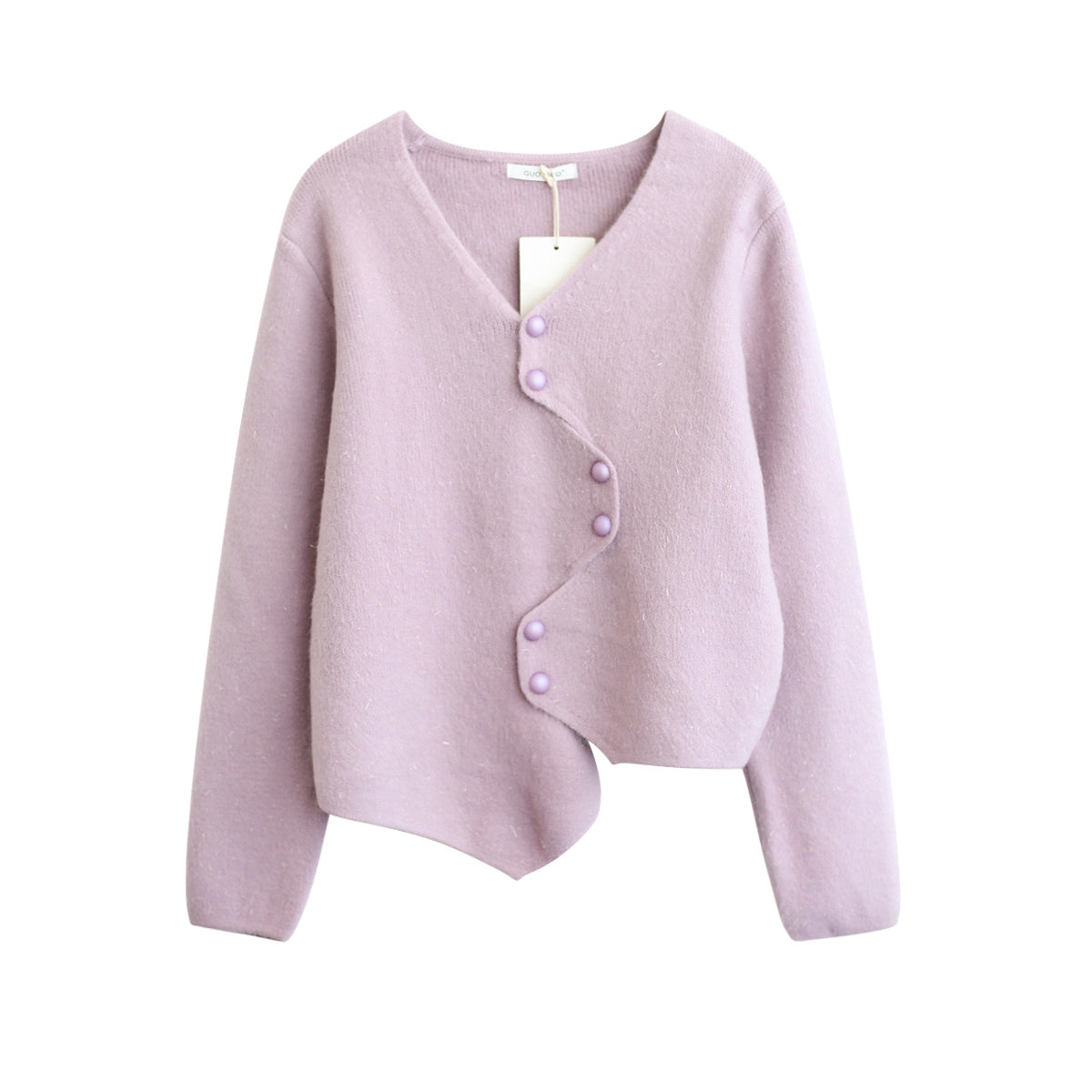 Pull en tricot à col en V irrégulier pour femme, pull pelucheux, vêtements d'extérieur en tricot ample et pelucheux pour femme, cardigan côtelé tricoté à la main, vêtements de printemps