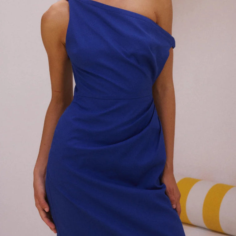 Women's Solid Color Sloping-shoulder Off The-shoulder Mid-length Dress