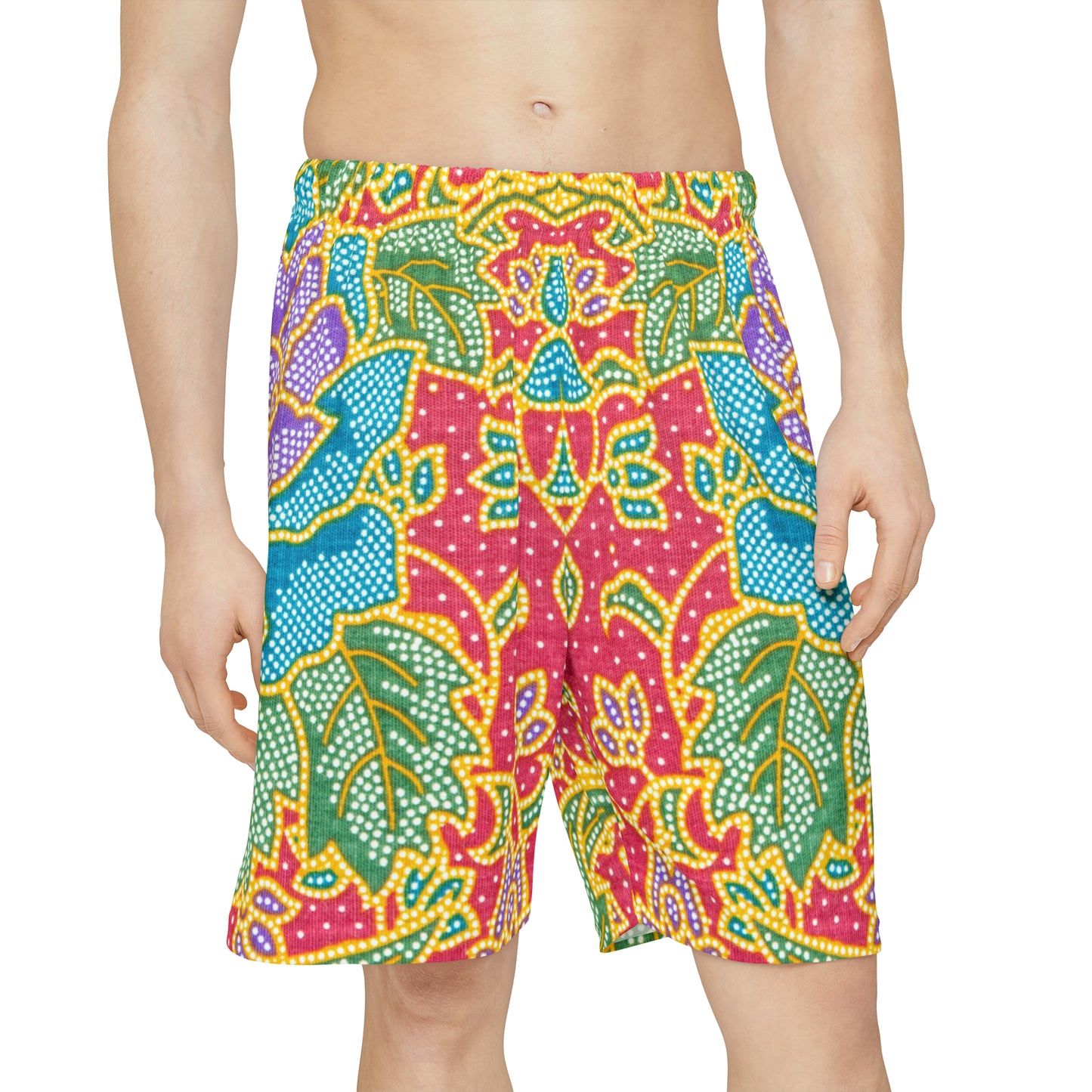 Green and red flowers - Inovax Men’s Sports Shorts