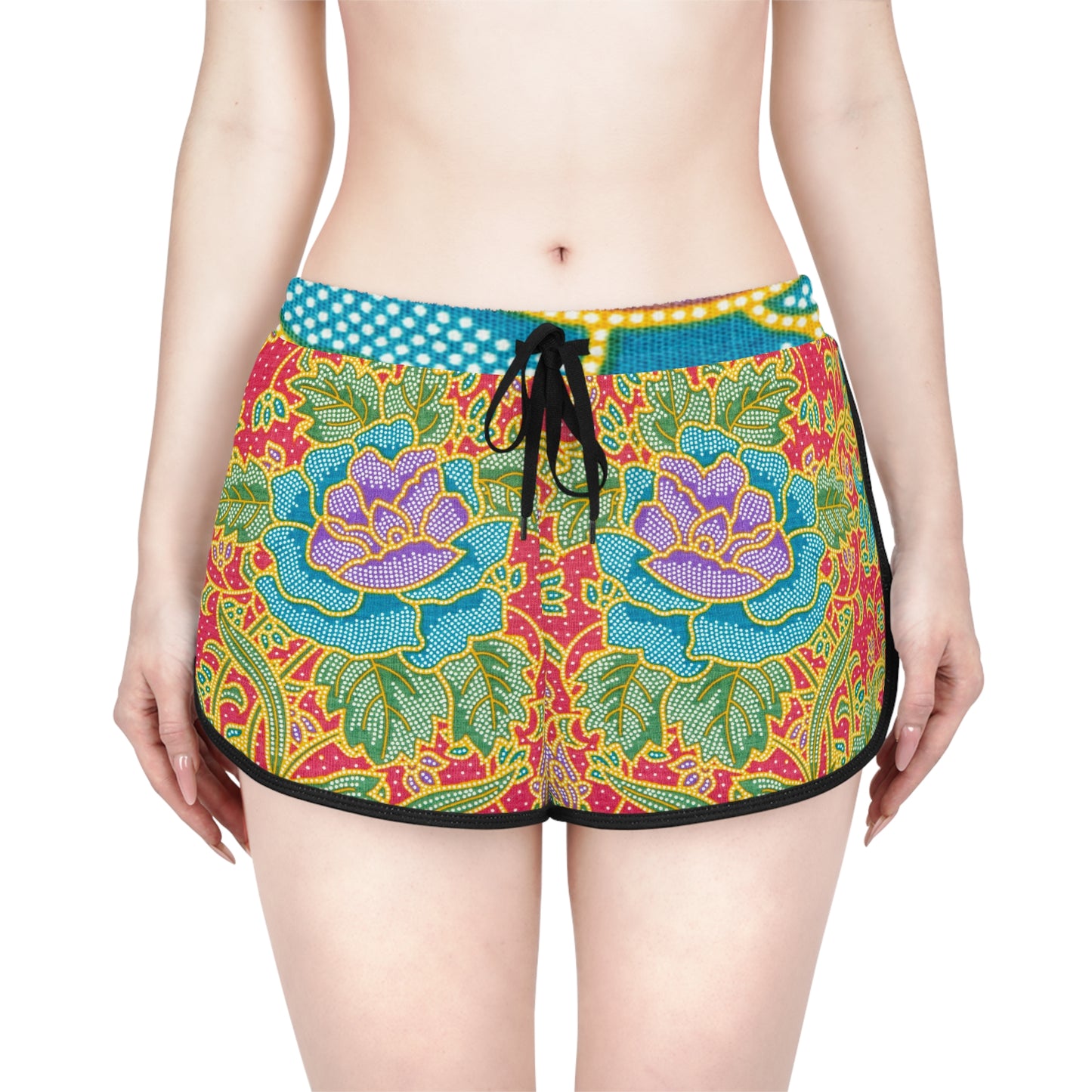 Flores verdes y rojas - Shorts Relaxed Mujer Inovax