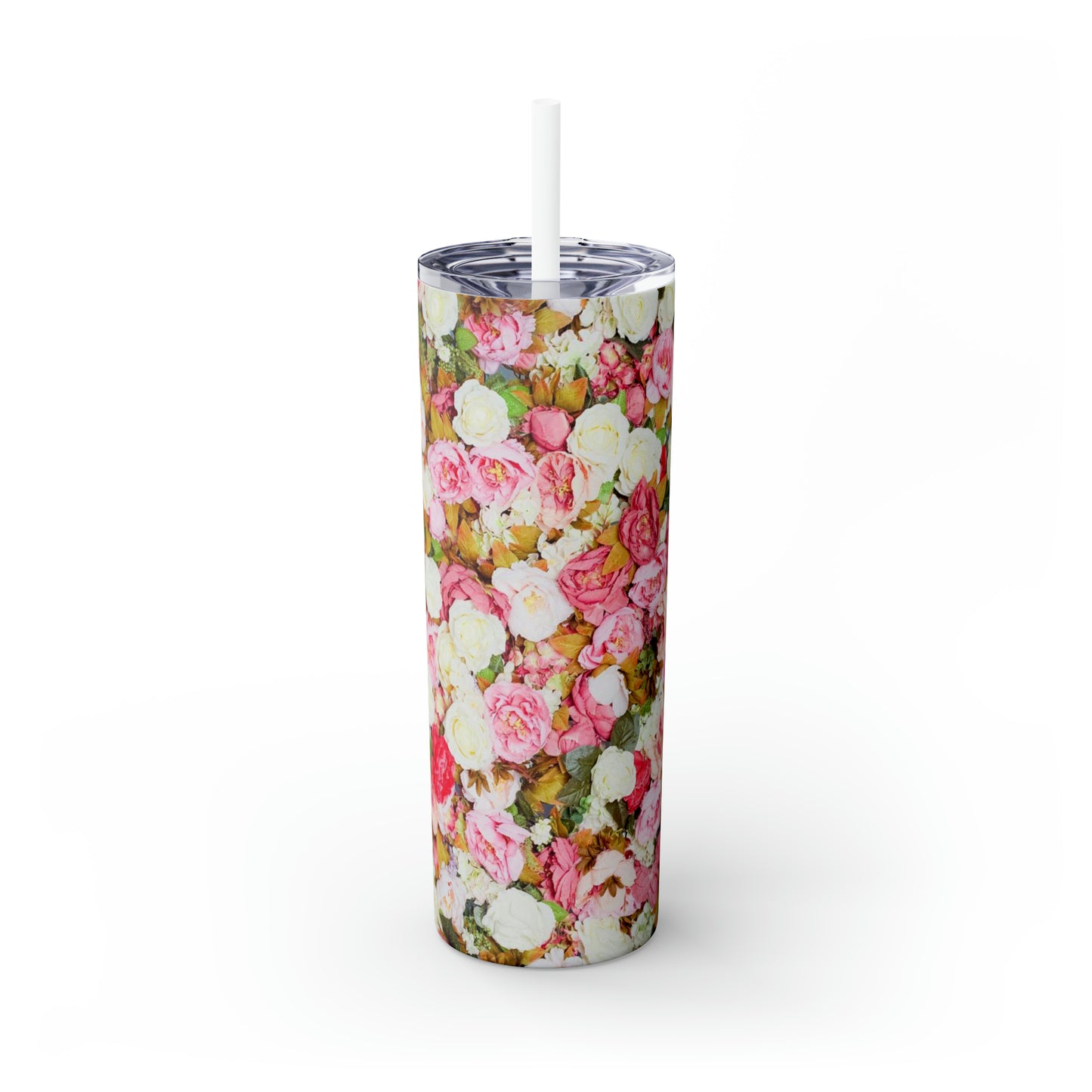 Pink Flowers - Inovax Maars® Skinny Tumbler with Straw 20oz