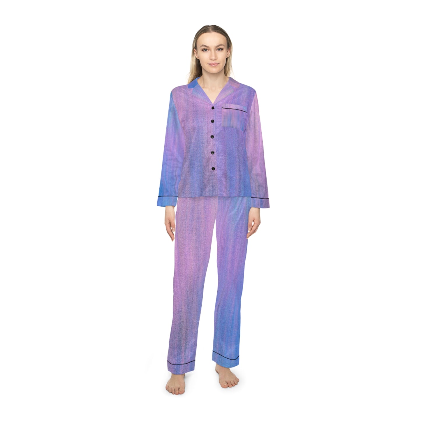 Azul y Morado Metálico - Pijama de Satén para Mujer Inovax