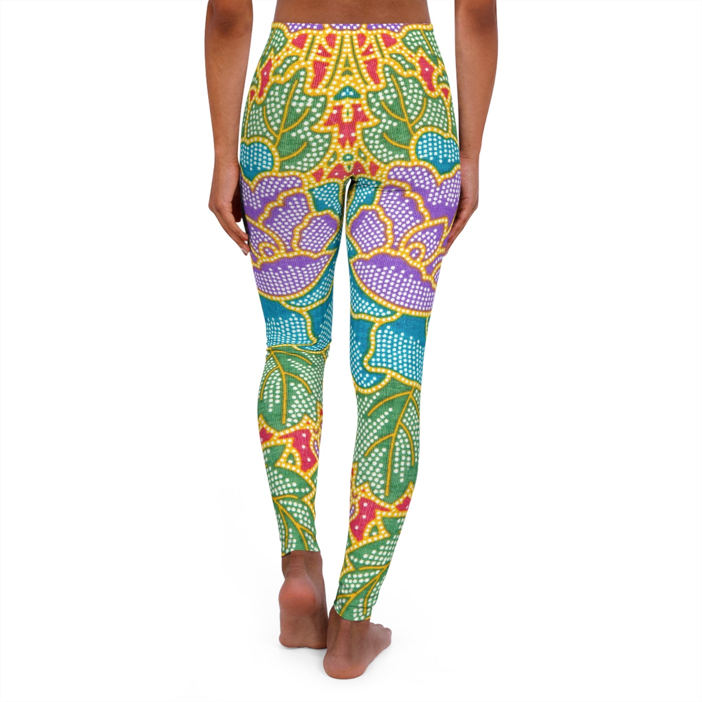 Flores verdes y rojas - Leggings de spandex para mujer Inovax