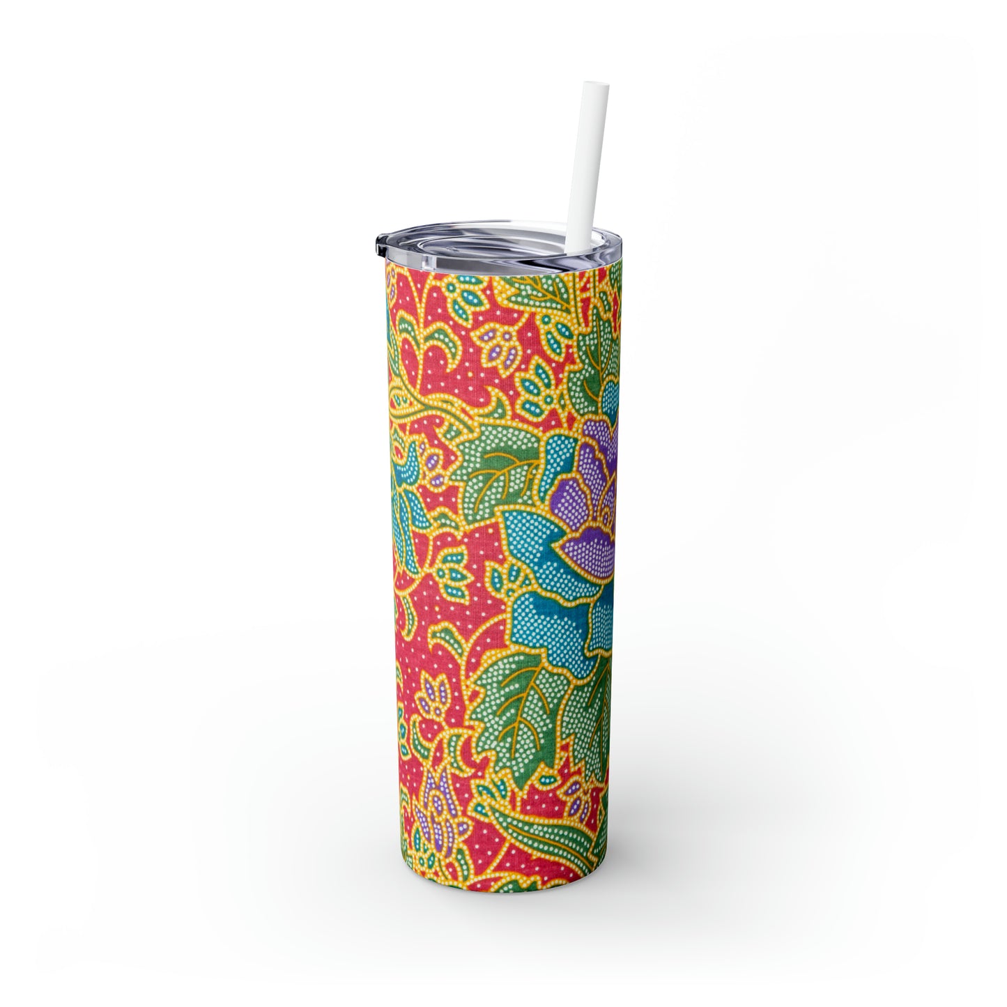 Green and red flowers - Inovax Maars® Skinny Tumbler with Straw 20oz