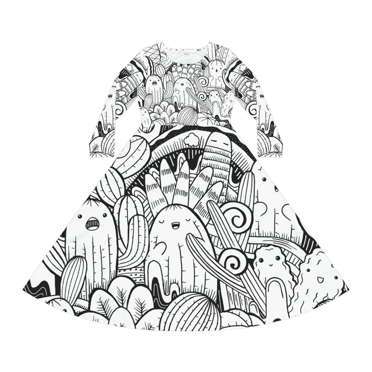 Doodle Cactus - Vestido de baile de manga larga para mujer Inovax