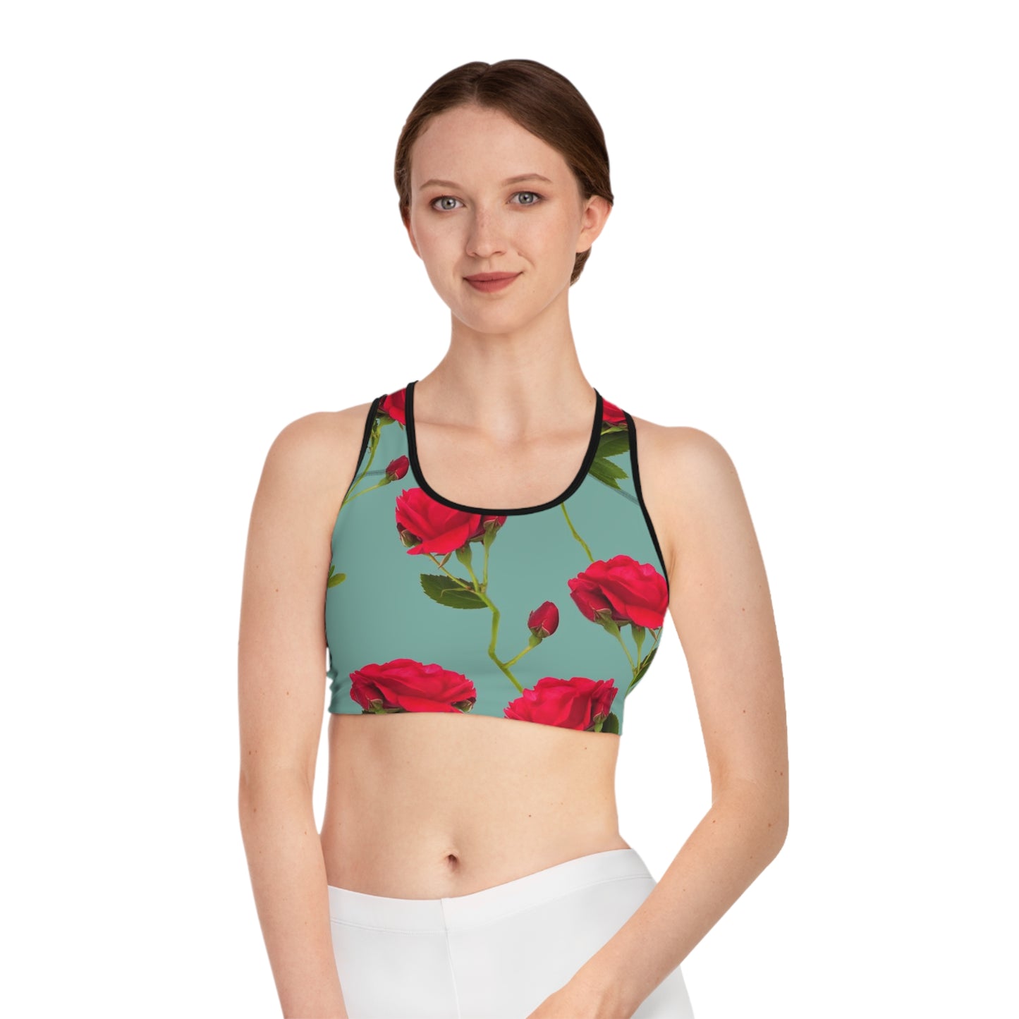 Red Flowers and blue - Inovax Sports Bra