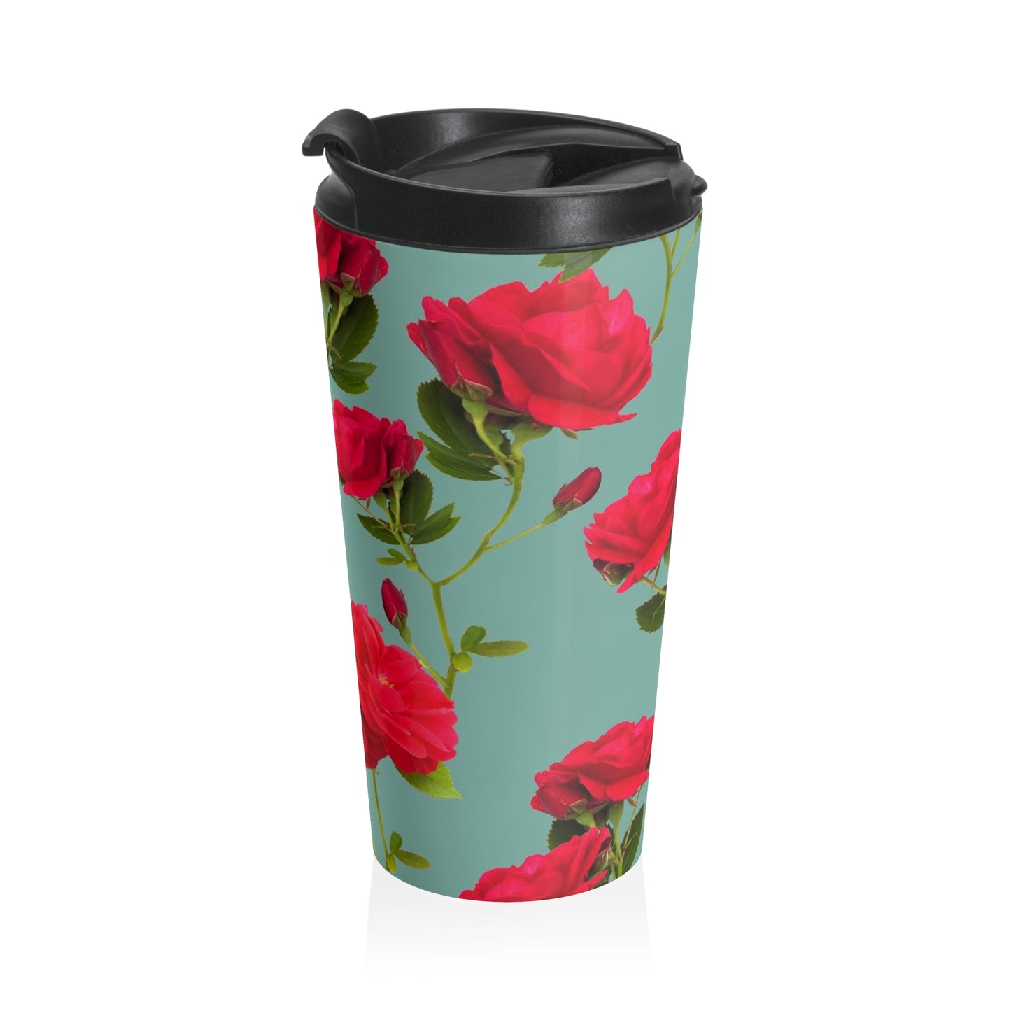 Red Flowers and blue - Inovax Stainless Steel Travel Mug