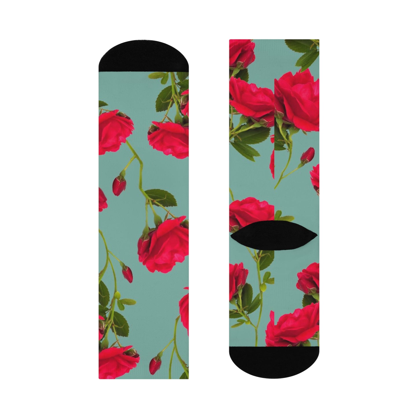 Red Flowers and blue - Inovax Cushioned Crew Socks