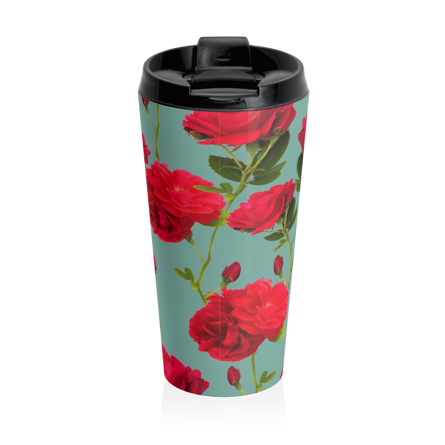 Red Flowers and blue - Inovax Stainless Steel Travel Mug