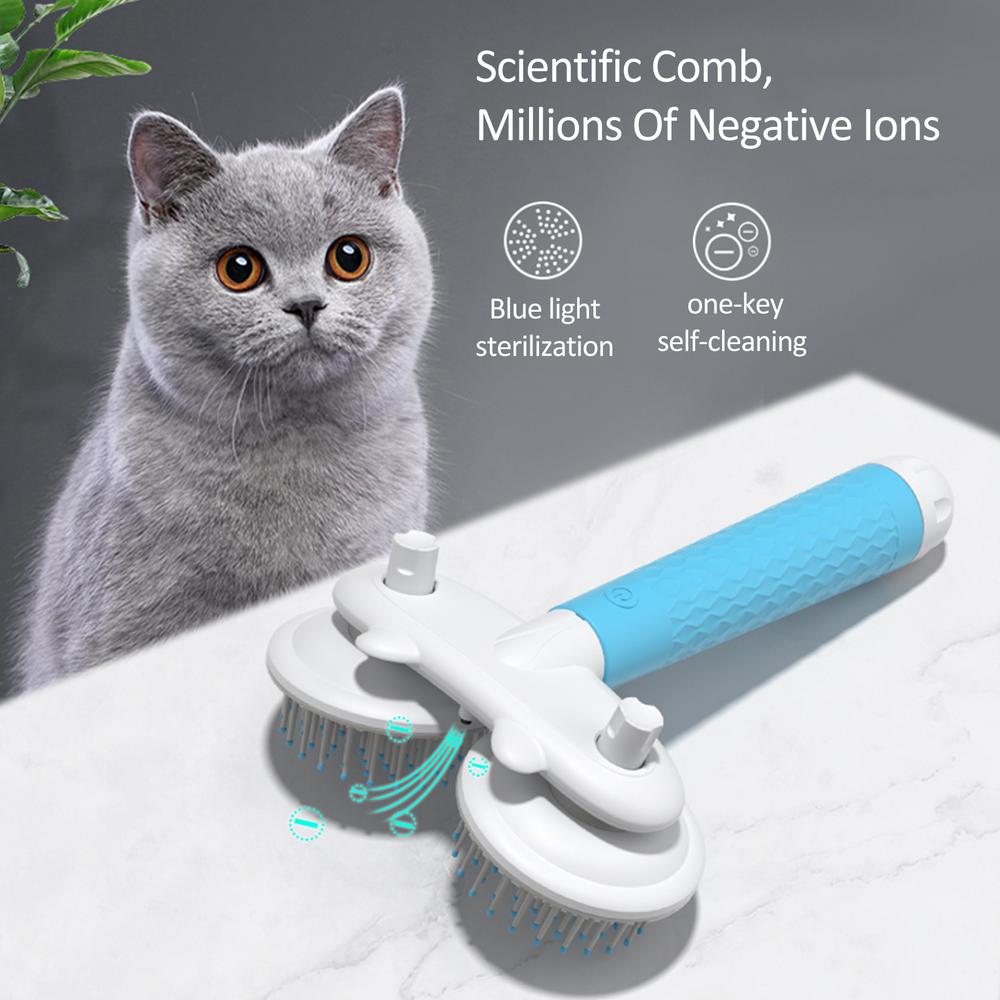 Brosse pour animaux de compagnie, Double tête, Ion négatif, un bouton, autonettoyante, épilation pour chiens et chats, produits pour animaux de compagnie