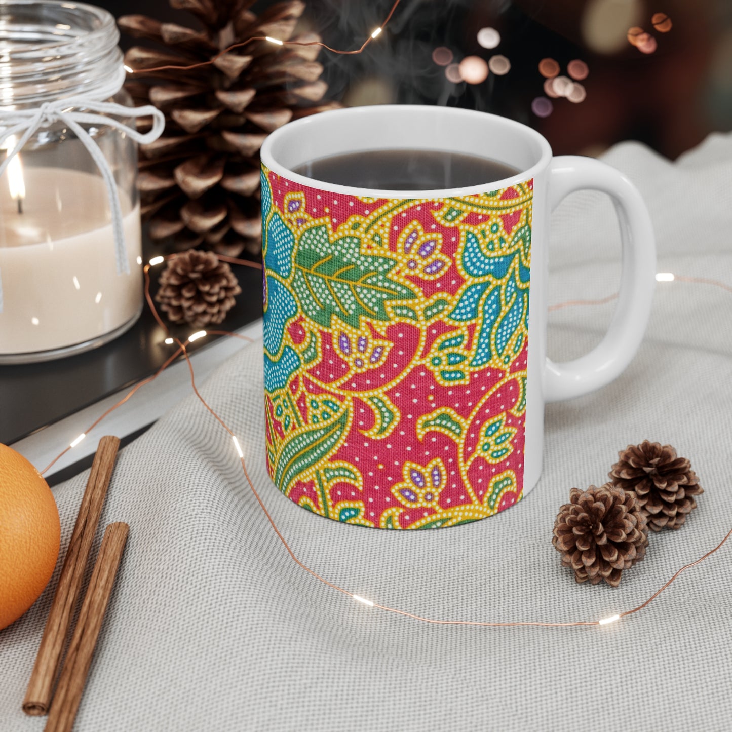 Fleurs vertes et rouges - Mug en céramique Inovax 11oz