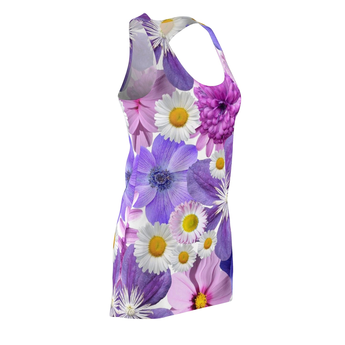 Fleurs violettes - Robe dos nageur coupée et cousue Inovax pour femmes