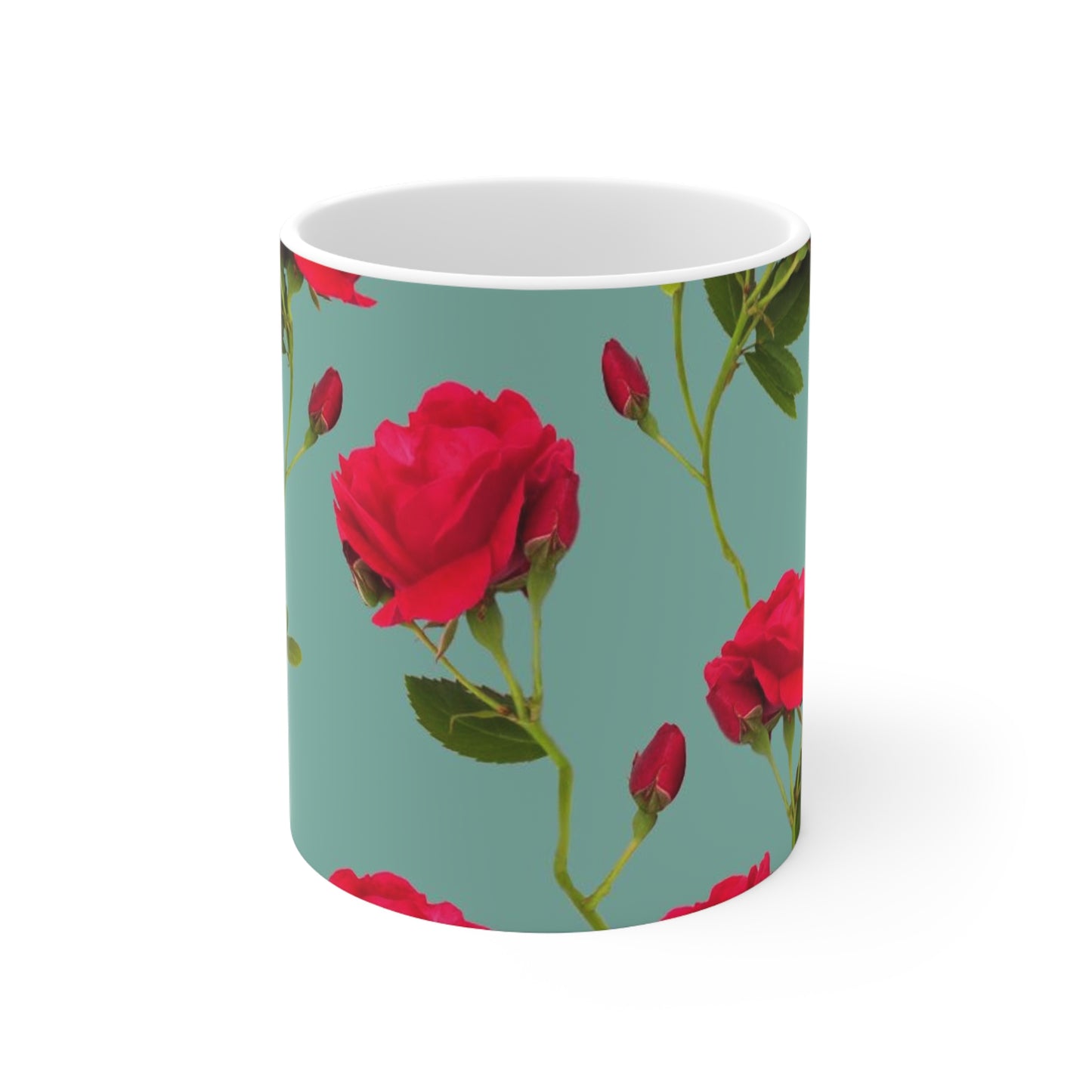 Red Flowers and blue - Inovax Ceramic Mug 11oz