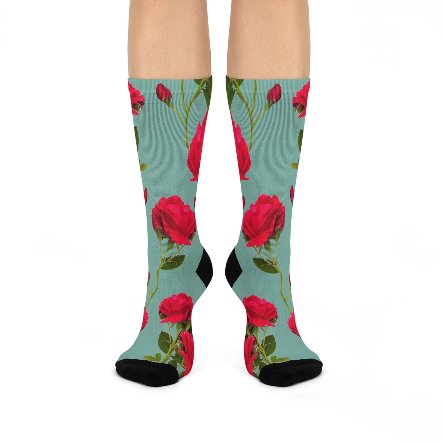 Red Flowers and blue - Inovax Cushioned Crew Socks