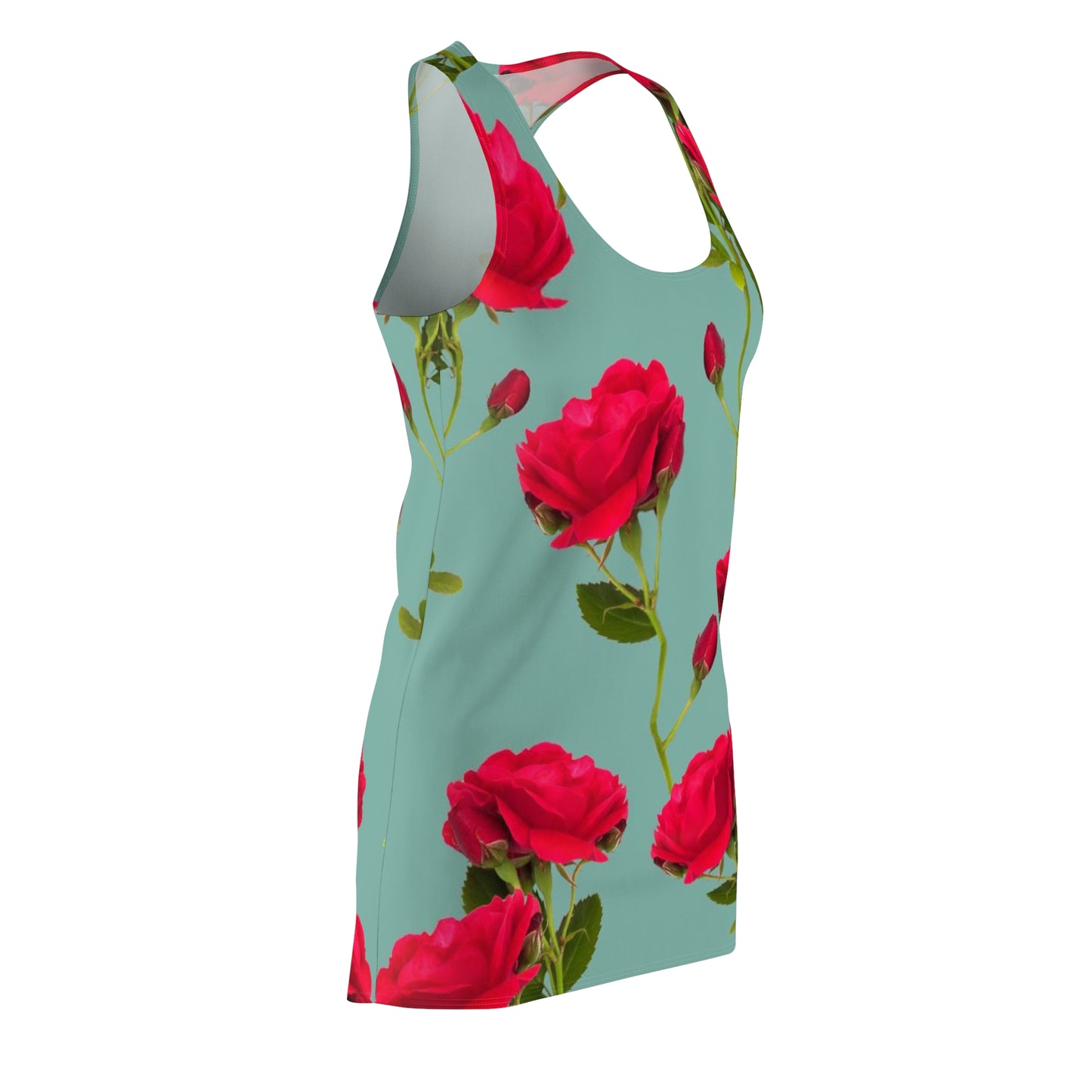 Red Flowers and blue - Inovax Women's Cut & Sew Racerback Dress