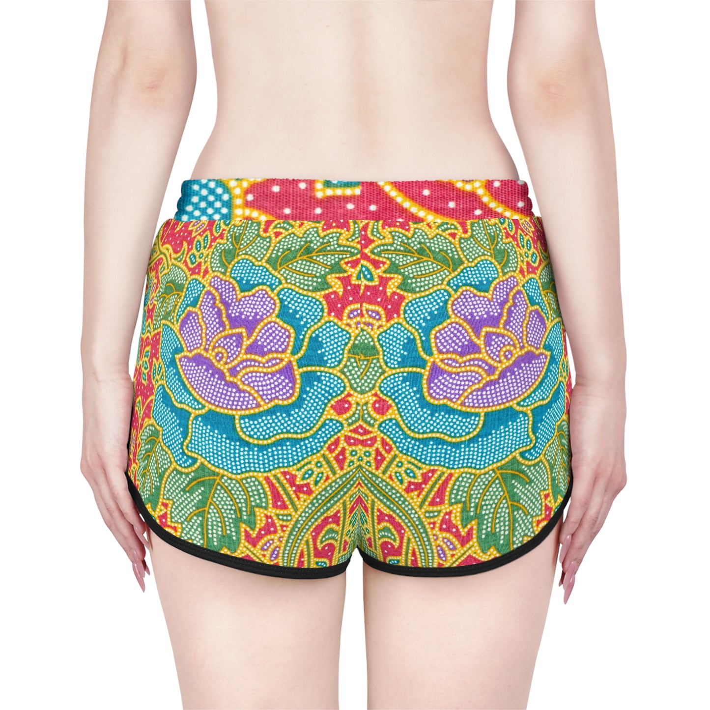 Flores verdes y rojas - Shorts Relaxed Mujer Inovax