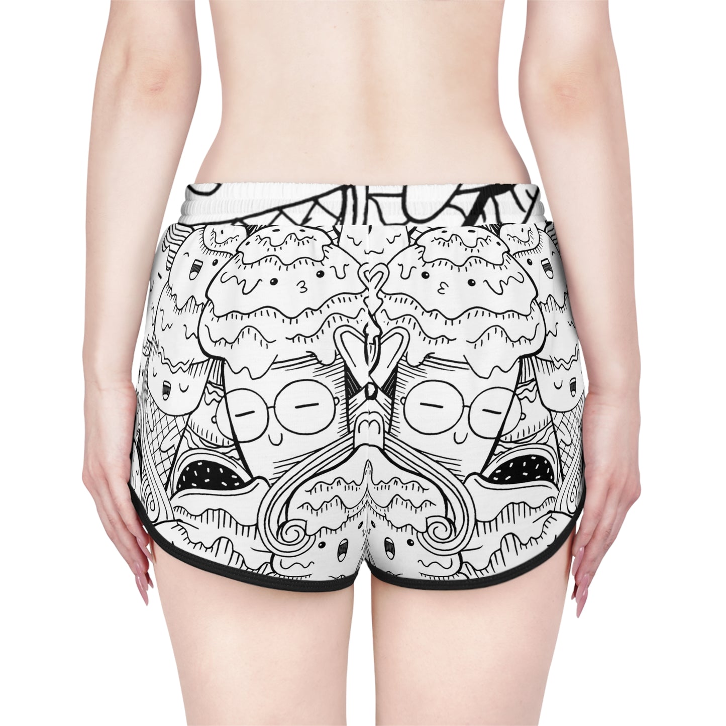 Doodle Icecream - Pantalones cortos relajados para mujer Inovax