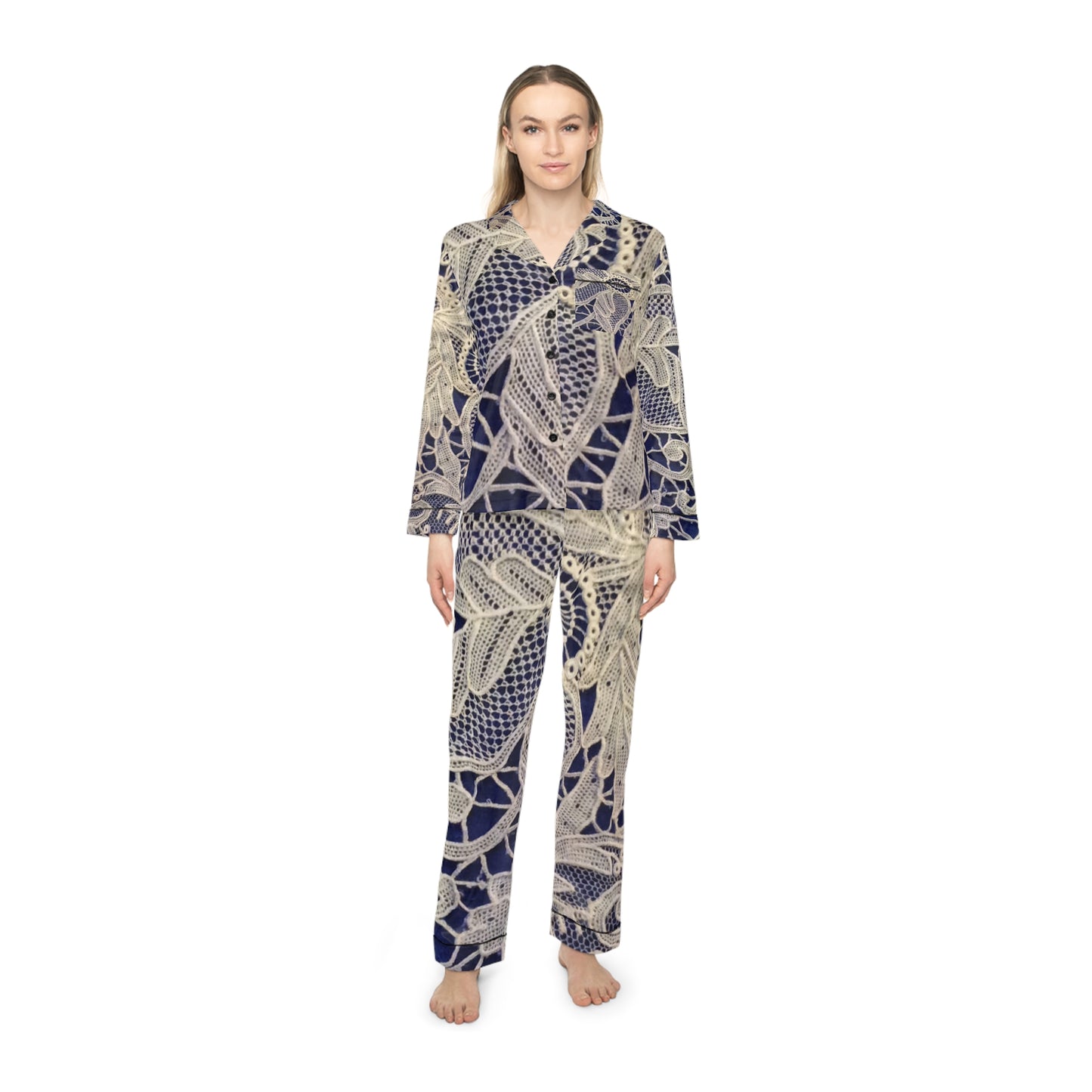 Golden and Blue - Inovax Women's Satin Pajamas