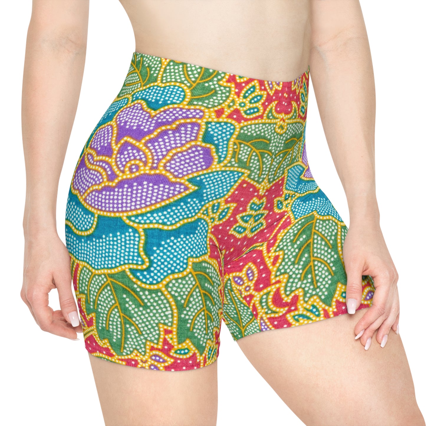 Fleurs vertes et rouges - Short motard femme Inovax