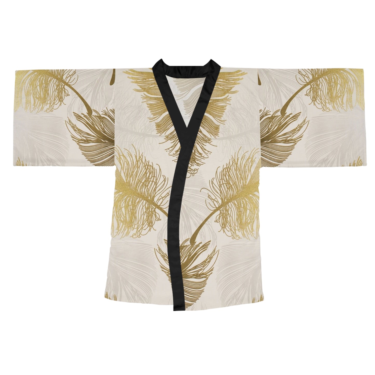 Plumas doradas - Bata tipo kimono de manga larga Inovax