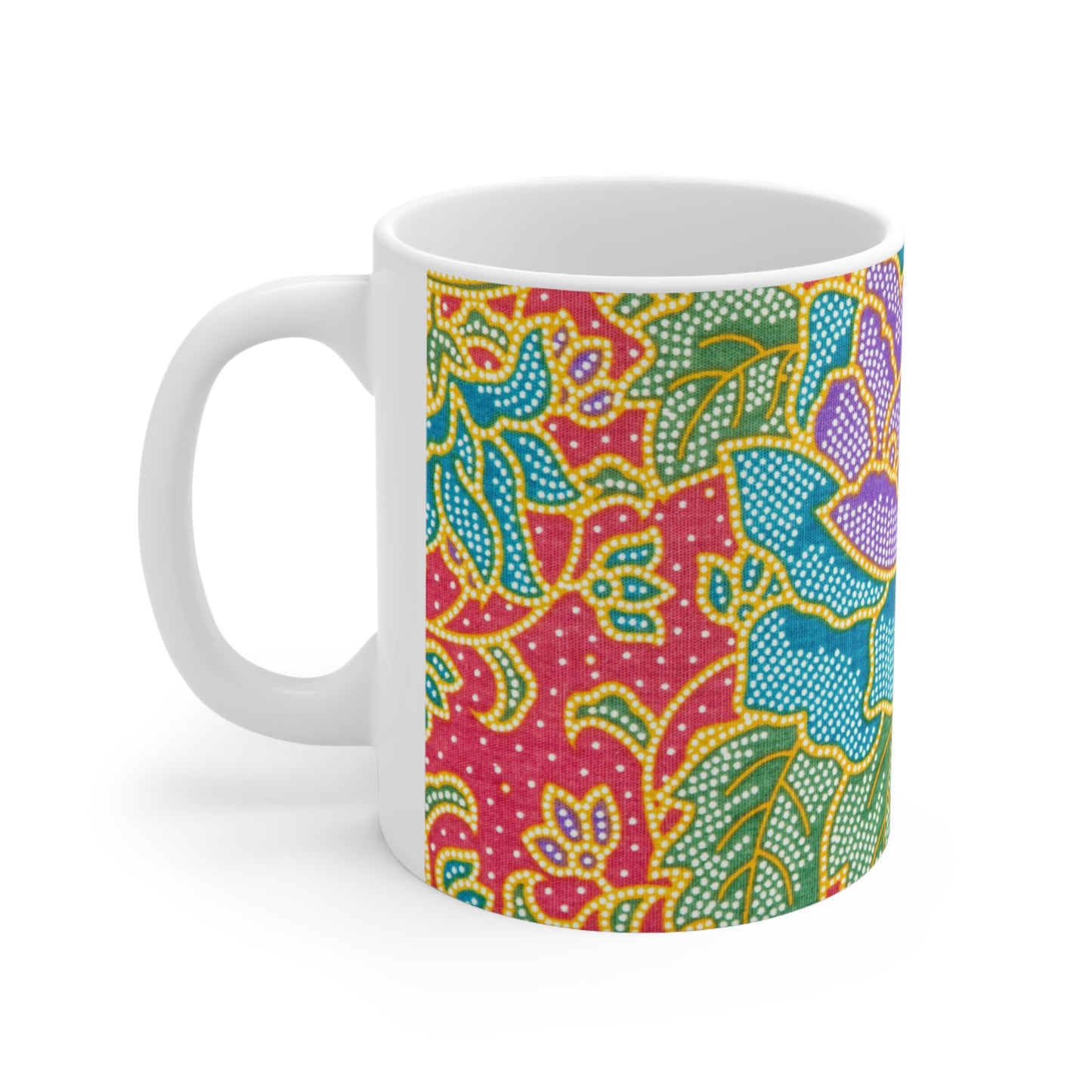 Green and red flowers - Inovax Ceramic Mug 11oz