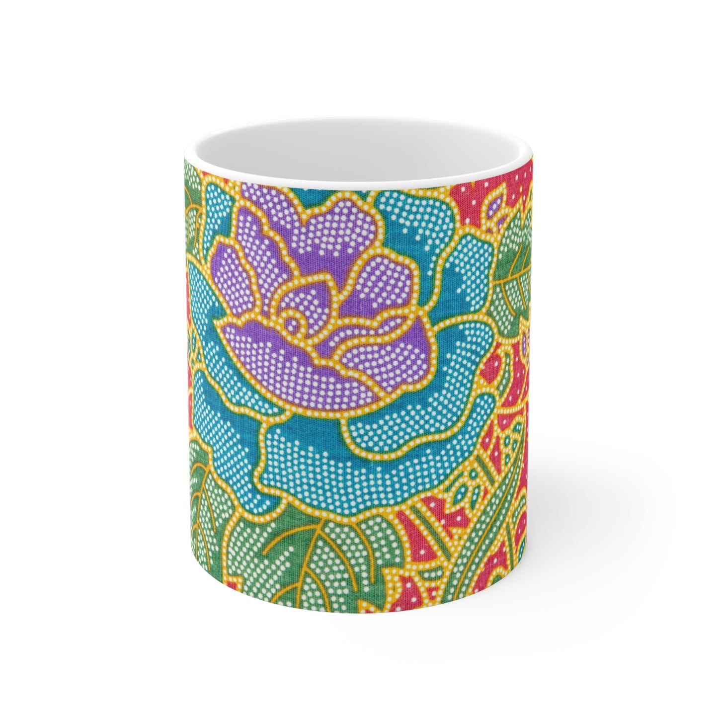 Green and red flowers - Inovax Ceramic Mug 11oz