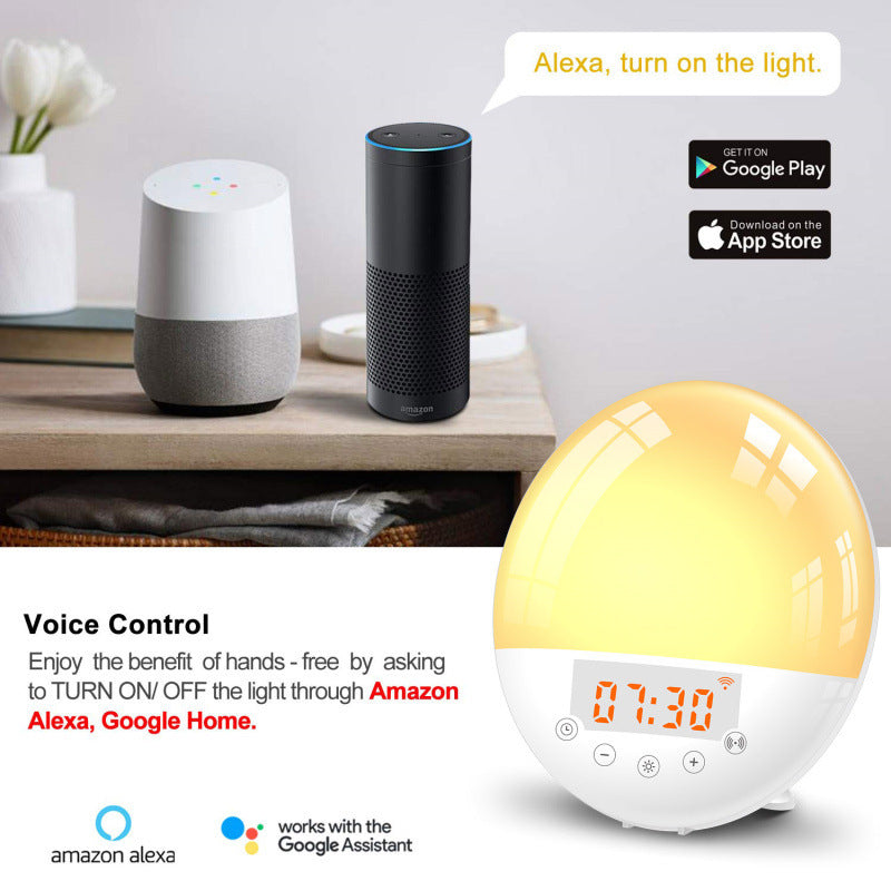 Reloj despertador inteligente con luz de amanecer y control de voz por wifi, luz natural para despertarse