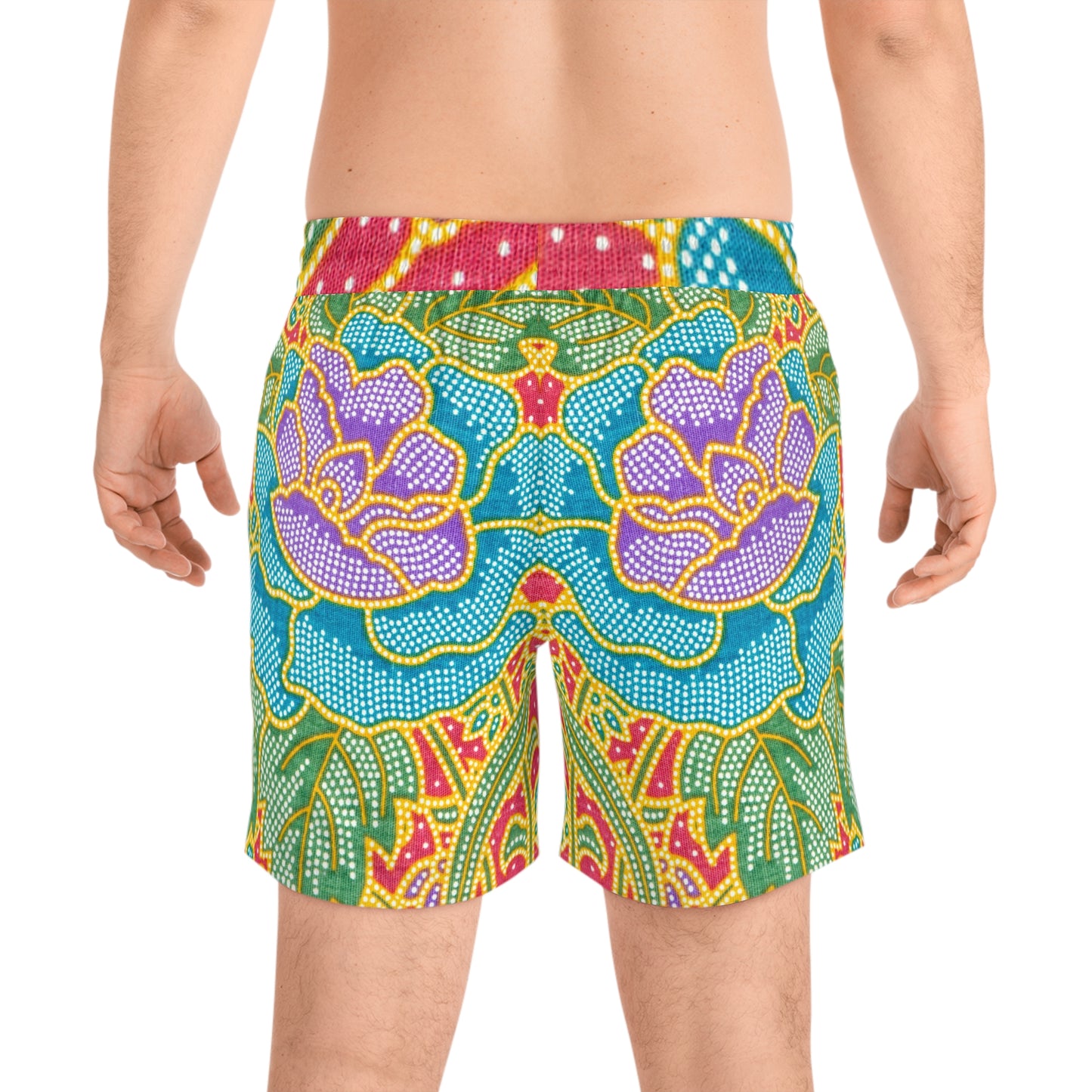 Fleurs vertes et rouges - Short de bain mi-long pour homme Inovax