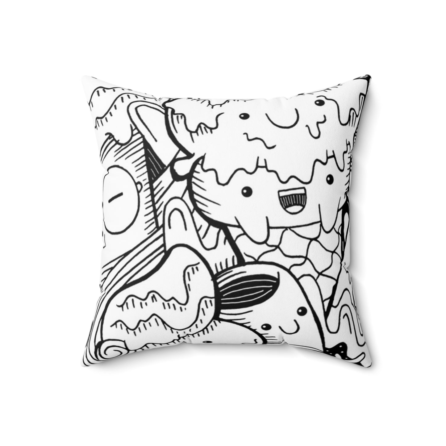 Doodle Icecream - Almohada cuadrada de poliéster hilado Inovax