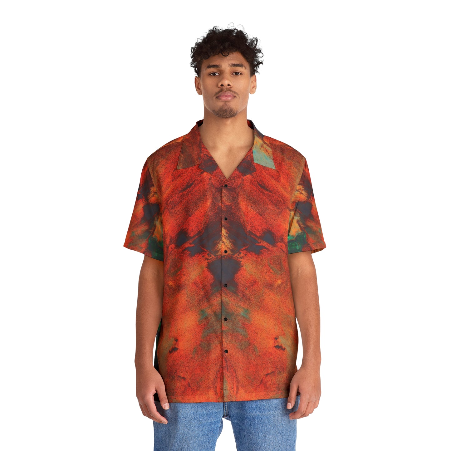 Color naranja - Camisa hawaiana para hombre Inovax