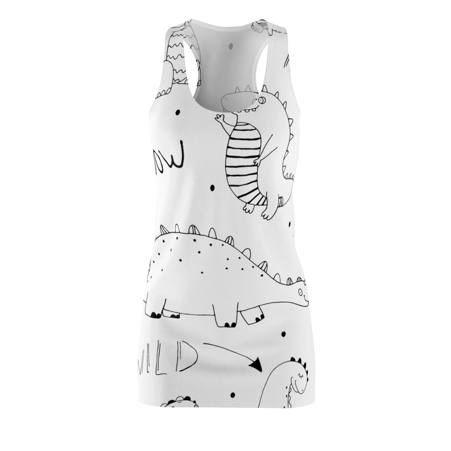 Doodle Dinosours - Vestido con espalda cruzada cortado y cosido para mujer Inovax