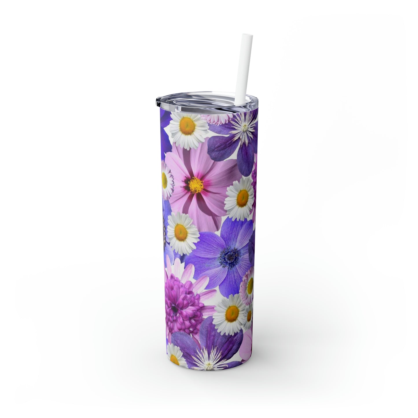 Flores moradas - Vaso delgado con pajita Inovax Maars® de 20 oz