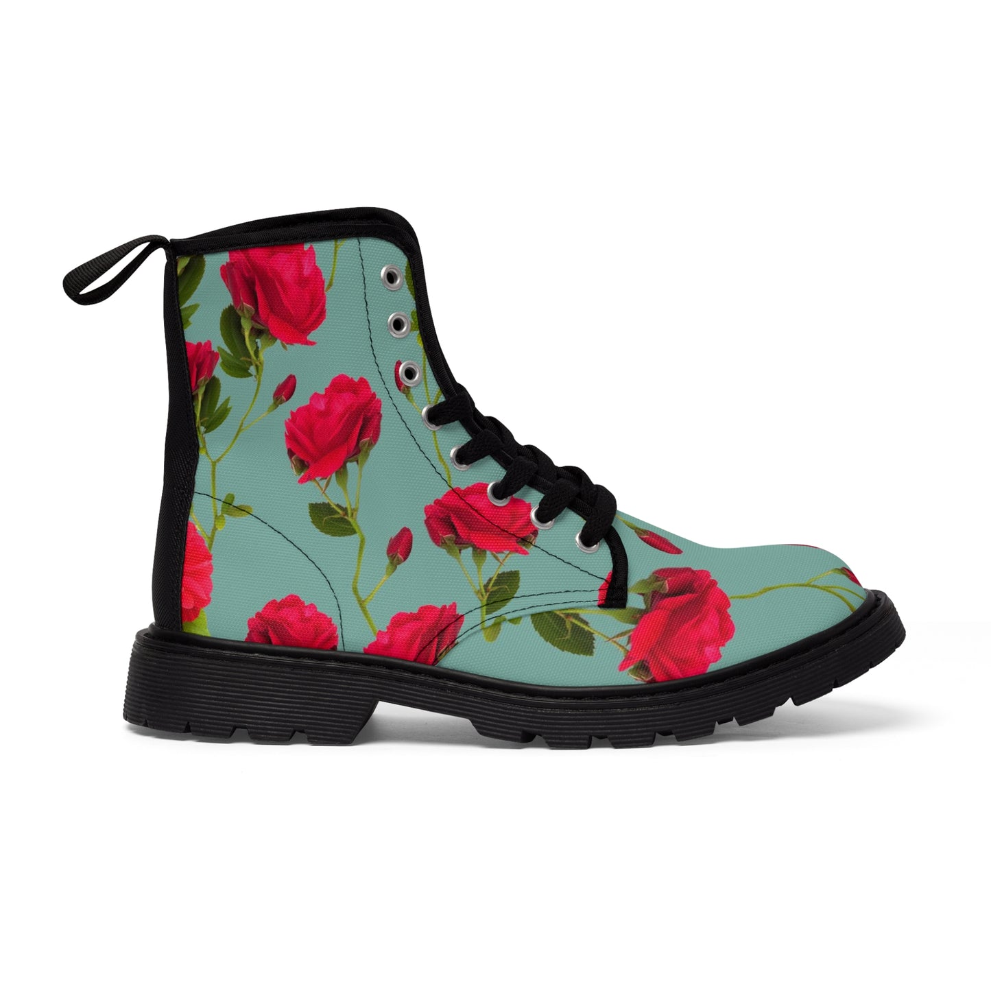 Red Flowers and blue - Inovax Woman's Canvas Boots