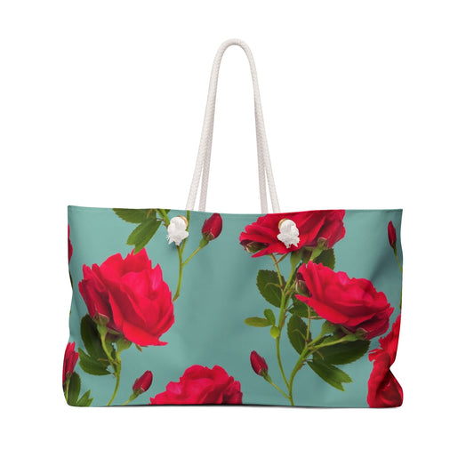 Flores Rojas y Azul - Bolsa Weekender Inovax