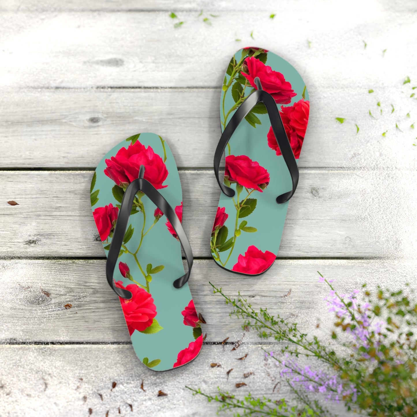 Red Flowers and blue - Inovax Flip Flops