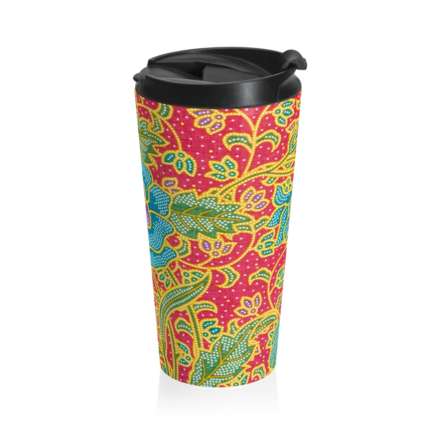 Green and red flowers - Inovax Stainless Steel Travel Mug