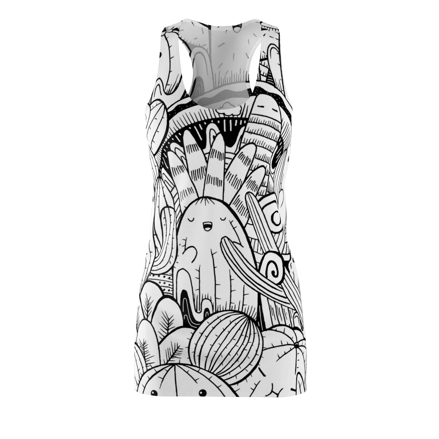 Doodle Cactus - Inovax Women's Cut & Sew Racerback Dress