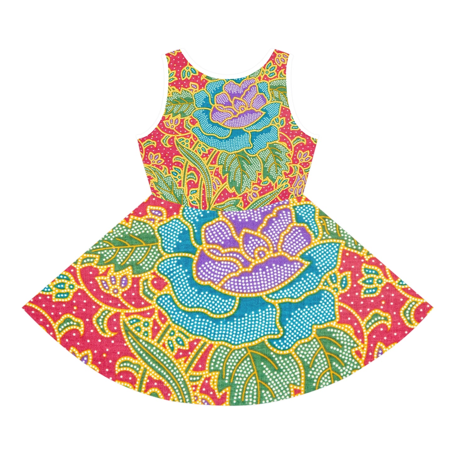 Flores verdes y rojas - Vestido de verano sin mangas niña Inovax